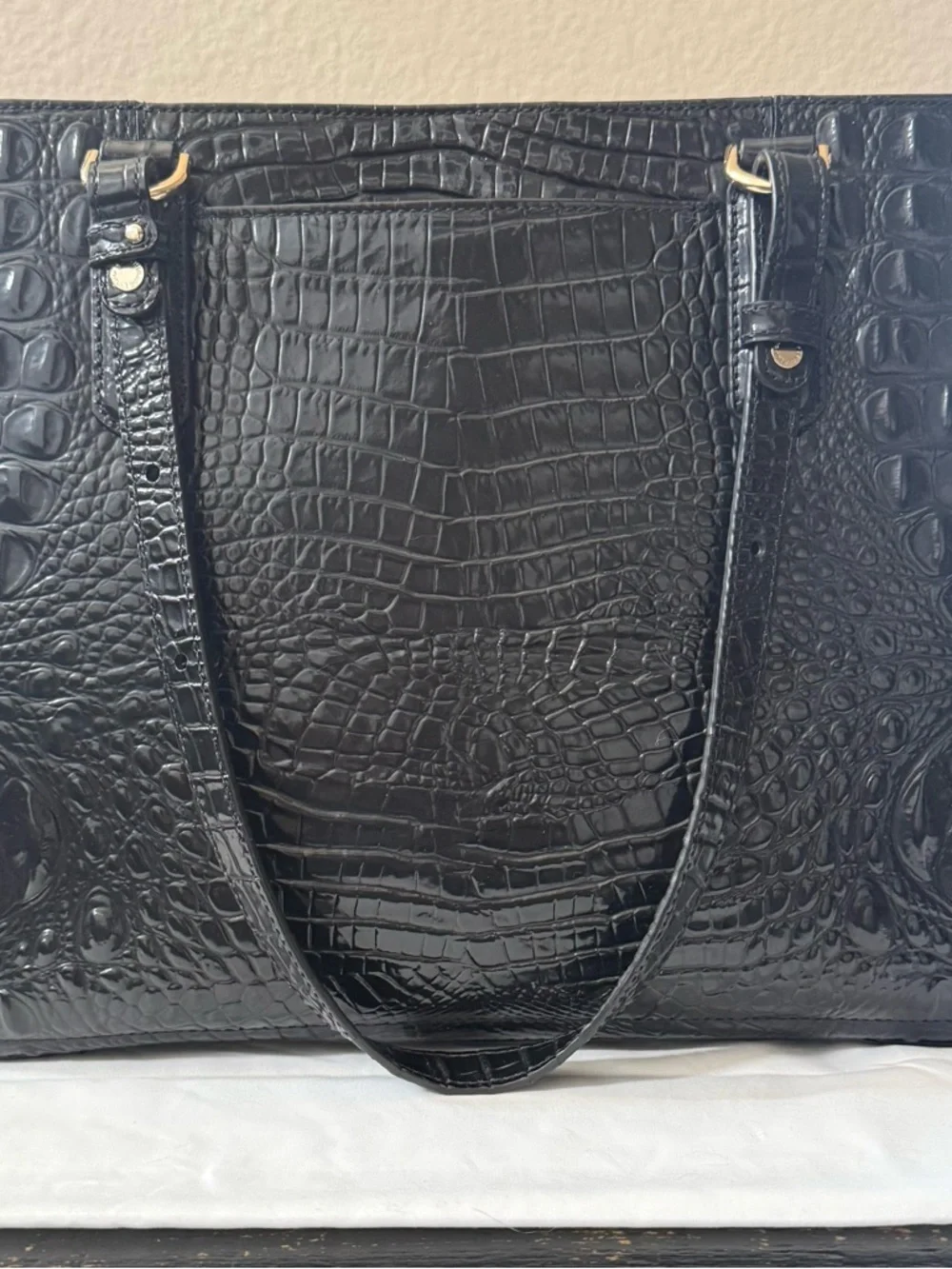 Brahmin Ashlee Tote Black Croc Embossed Leather EUC Like New Large Bag - Picture 2 of 12